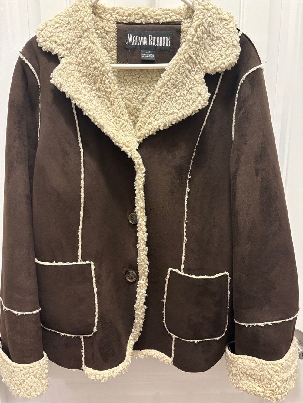 Marvin Richards Brown Faux Suede Shearling Jacket Women’s L